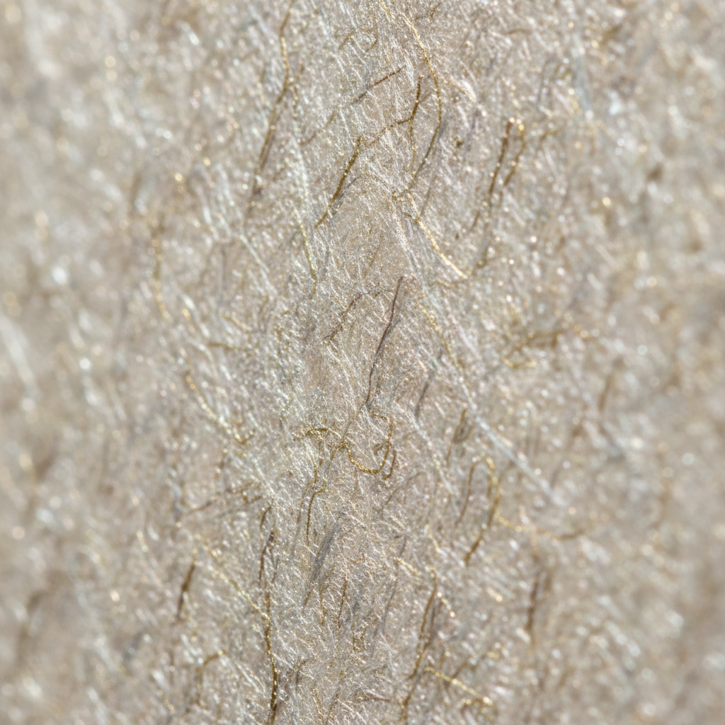 고급 특수지의 섬세한 종이 결(Fiber)과 질감을 극명하게 보여주는 초근접 매크로 촬영 사진으로 부드러운 측면 조명을 통해 종이의 입체감을 살린 이미지